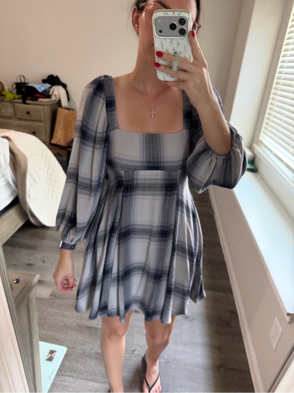 Urban outfitters Plaid Square-Neck Mini Dress in Gray and White